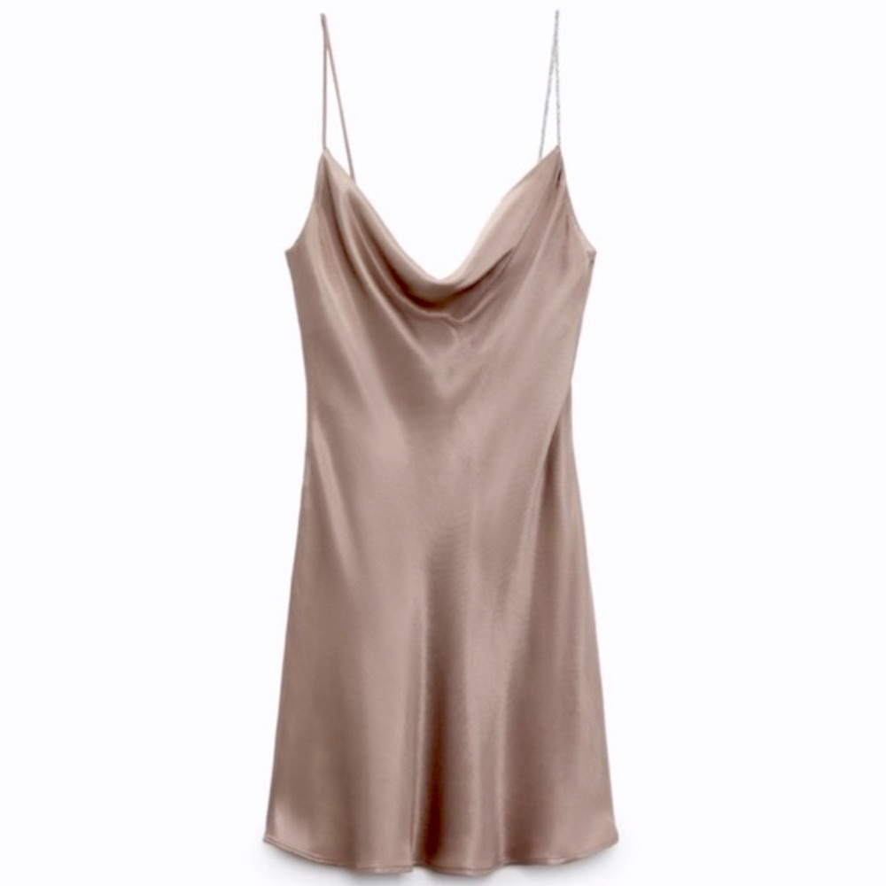 Zara one strap silver rhinestone brown slip dress